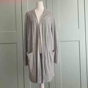 Lafayette 148 Silver Gray Sequin Silk Cotton Blend Cardigan Duster sz M